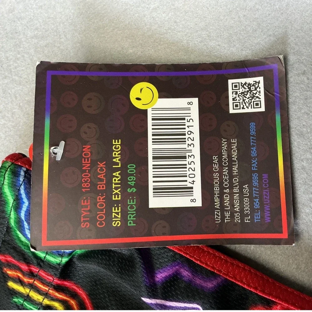 Uzzi Pride Neon Rainbow Swim Shorts Mens XL Black UV50+ Beach NWT